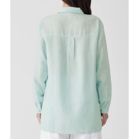 EILEEN FISHER Women Handkerchief Button Organic Linen Classic Collar Shirt M - Picture 2 of 10